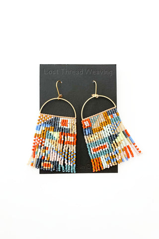 Semi Circle Fringe Earrings - Patchwork  Muted Primary colours