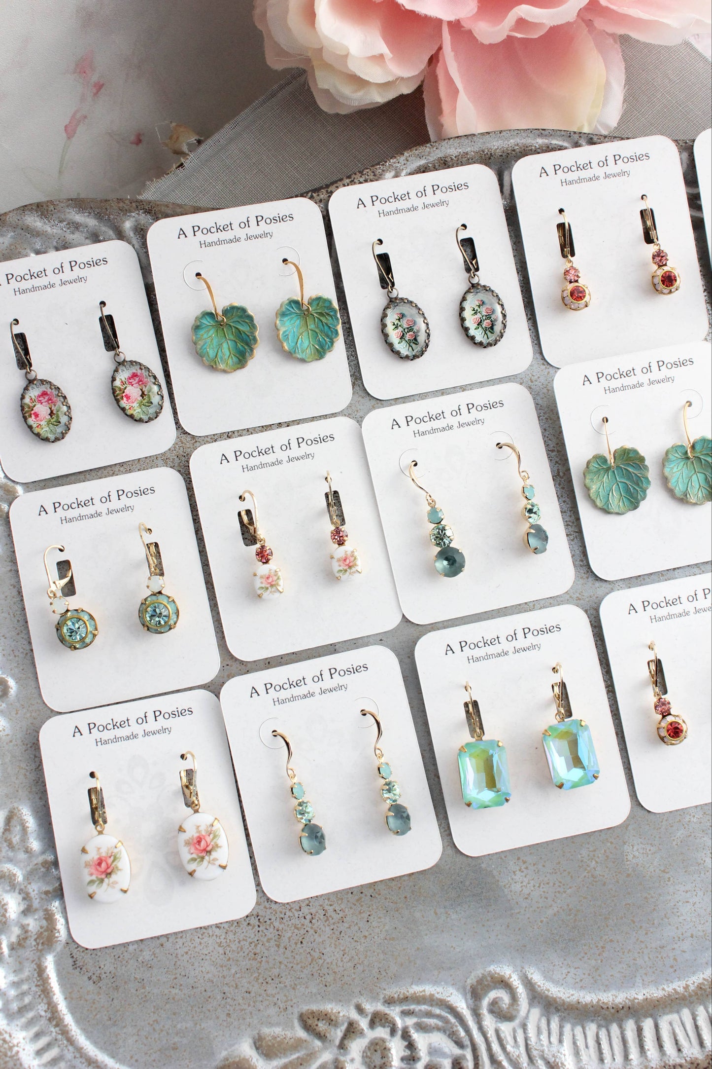 Lily Pad Earrings - Verdigris Patina