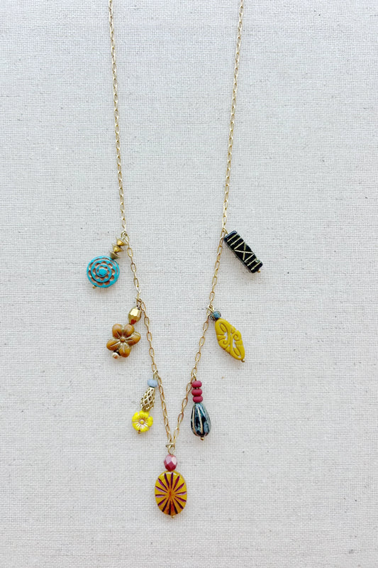 Czech Glass Beaded Charm Necklace #9