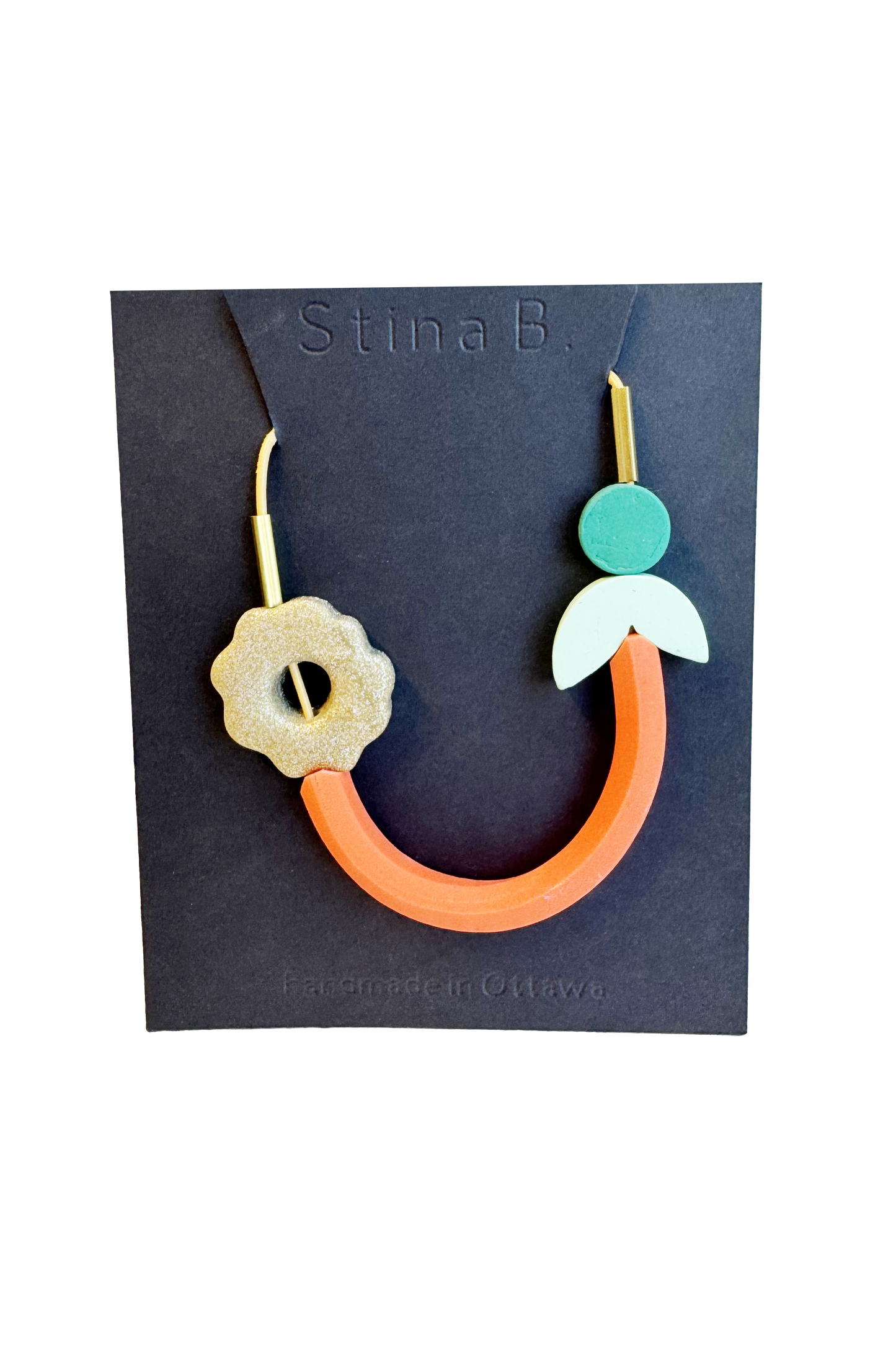 Sparkly Gold/ Terracotta/ Mint/ Kelly Green - Abstract Polymer Clay & Brass Necklace