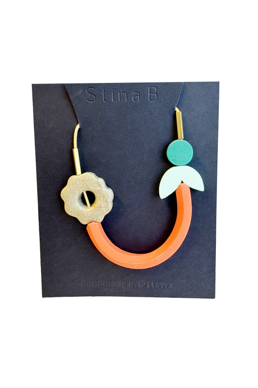 Sparkly Gold/ Terracotta/ Mint/ Kelly Green - Abstract Polymer Clay & Brass Necklace