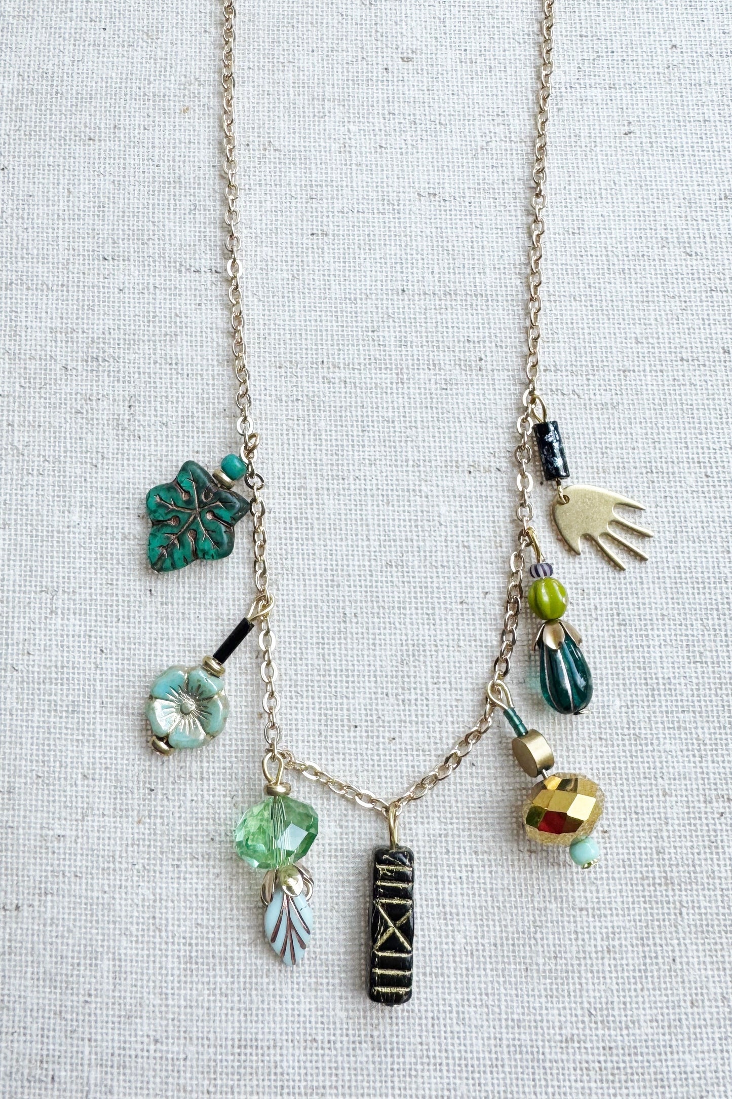 Czech Glass Beaded Charm Necklace #4