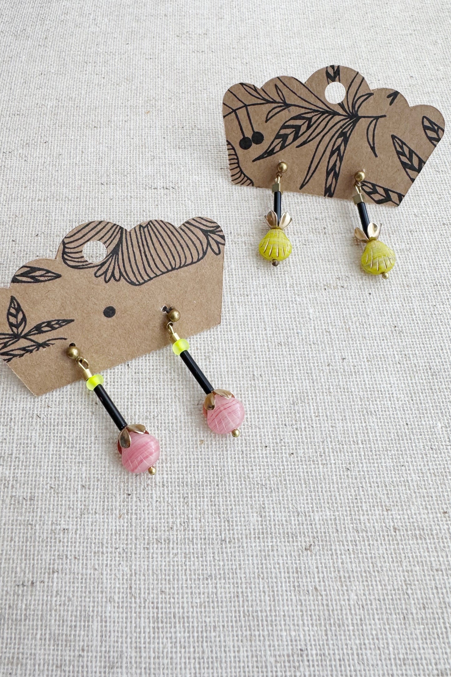Beaded Czech Glass Earrings - Mini Shell Dangle Studs