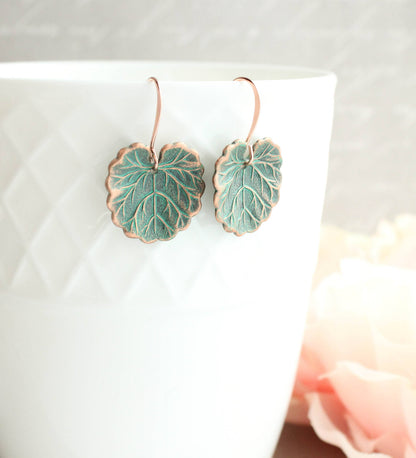 Lily Pad Earrings | Mint Patina Copper Earrings