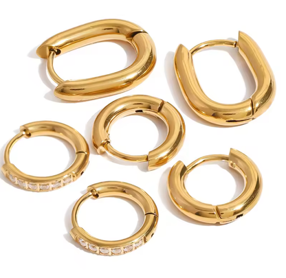 Triple Hoop Earring Stack- Set- Waterproof- 18K Gold- PVD