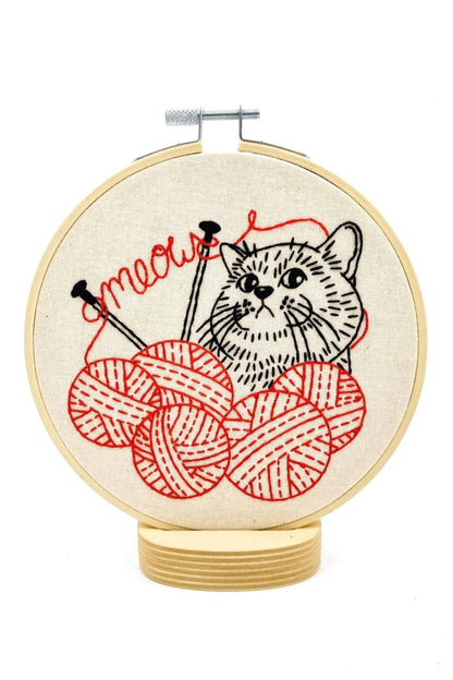 Kitten with Knitting Complete Embroidery Kit