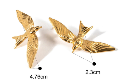 Take Flight- Swallow Bird 18K gold Earring PVD