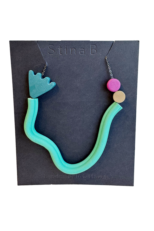 Green/Magenta - Abstract Polymer Clay & Brass Necklace