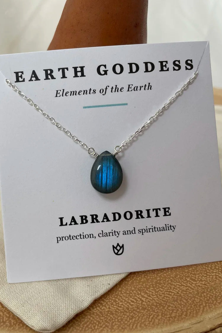 Necklace with Labradorite stone on an 'Earth Goddess' card