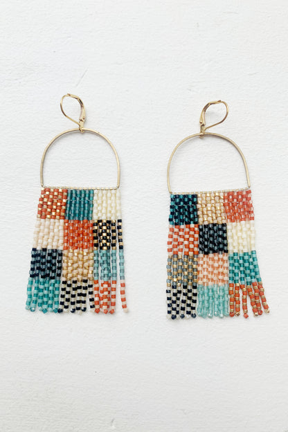 Teal Rust Check Beaded Fringe