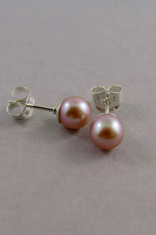 Freshwater Pearl Studs: sterling silver, pink pearls
