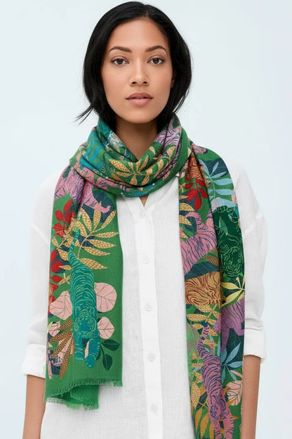 Green Tigress Fringe Shawl