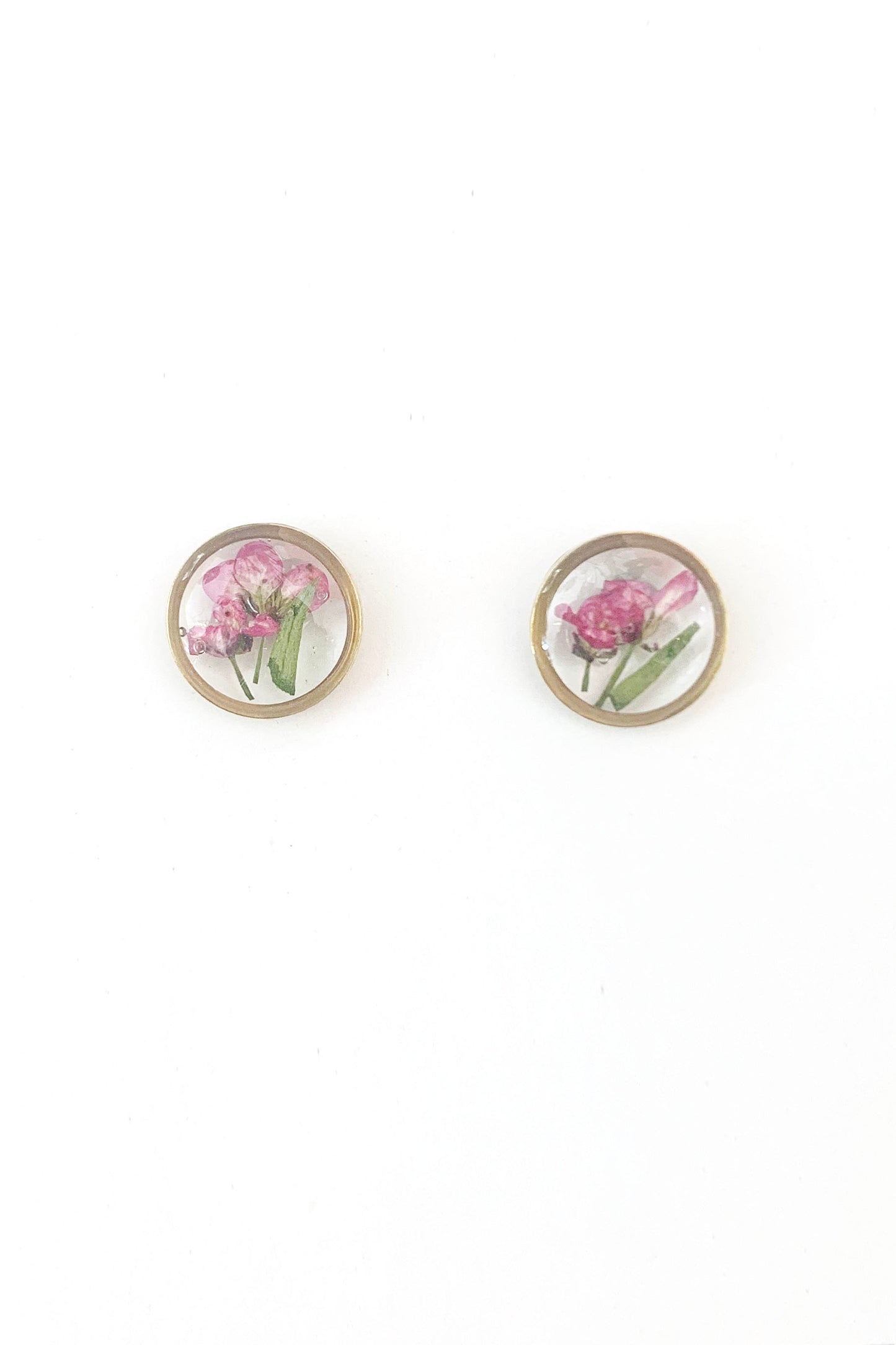 Pressed Flower Round Stud Earrings