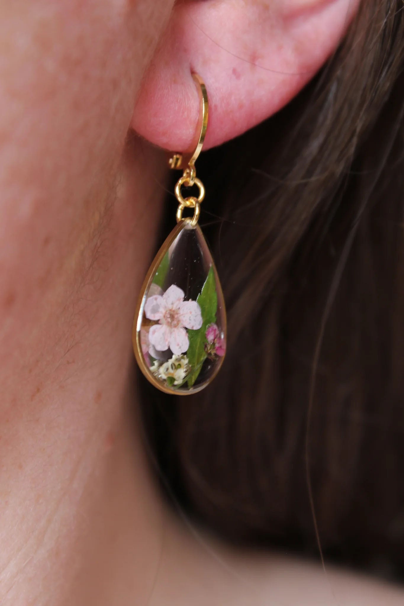 Pressed Flower Small Dangle Teardrop Earrings