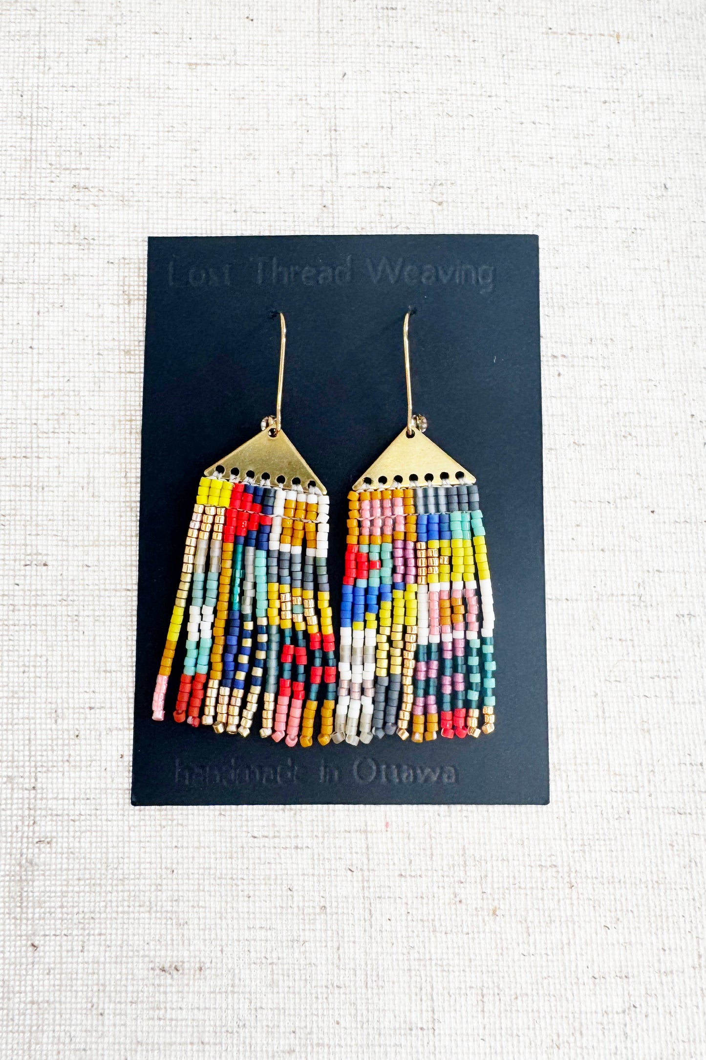 Small Val  Solid Top - Patchwork Fringe Earrings