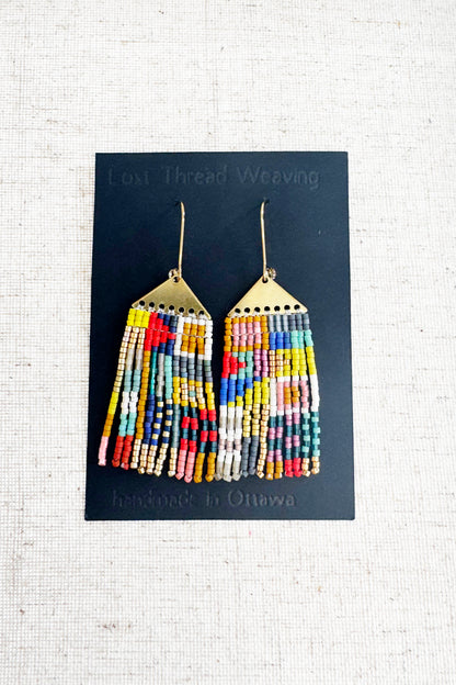 Small Val  Solid Top - Patchwork Fringe Earrings