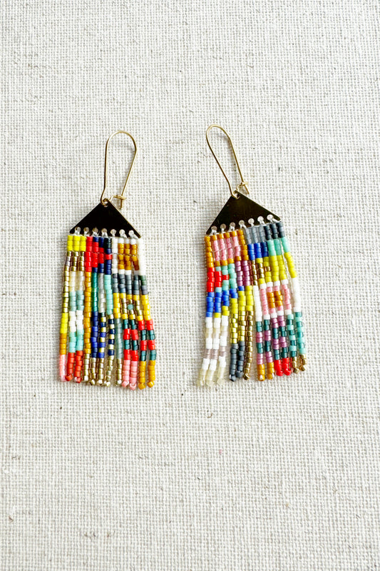 Small Val  Solid Top - Patchwork Fringe Earrings