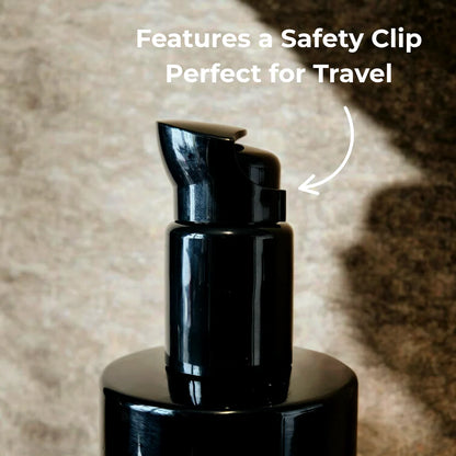 Close up detail of the safety clip on the bottle of 'Hello Sunshine' cleansing oil  by Stay Wild Apothecary