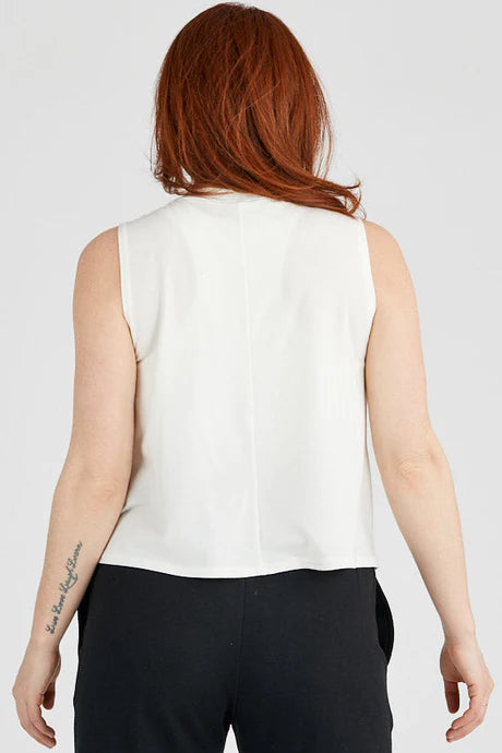 Everyday Crop Top by Advika, Ivory, back view, crew neck, sleeveless, eco-fabric, tencel, organic cotton (OEKO-TEX certified), sizes S to XXL, made in Montreal