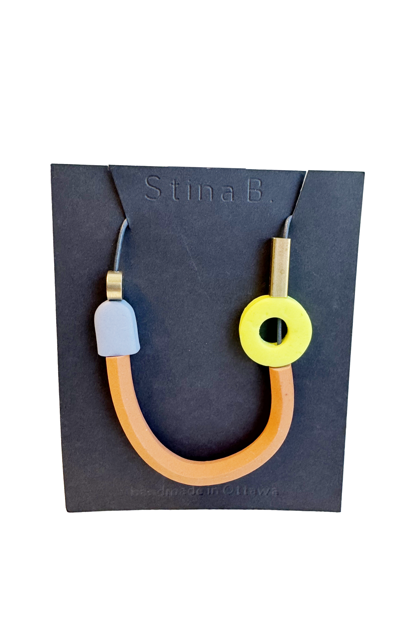 Periwinkle/Terracotta/ Neon Yellow - Abstract Polymer Clay & Brass Necklace