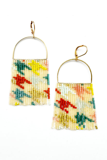 Multicolour/ TransluscentHoundstooth Beaded Fringe Earrings