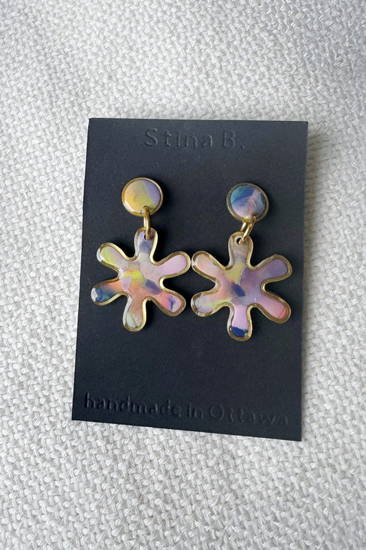 Water colour asterisk dangle studs