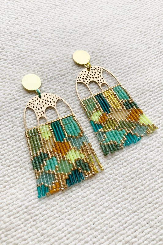 Arch Brass Pebble colour block beaded stud dangle earrings MADE TO ORDER
