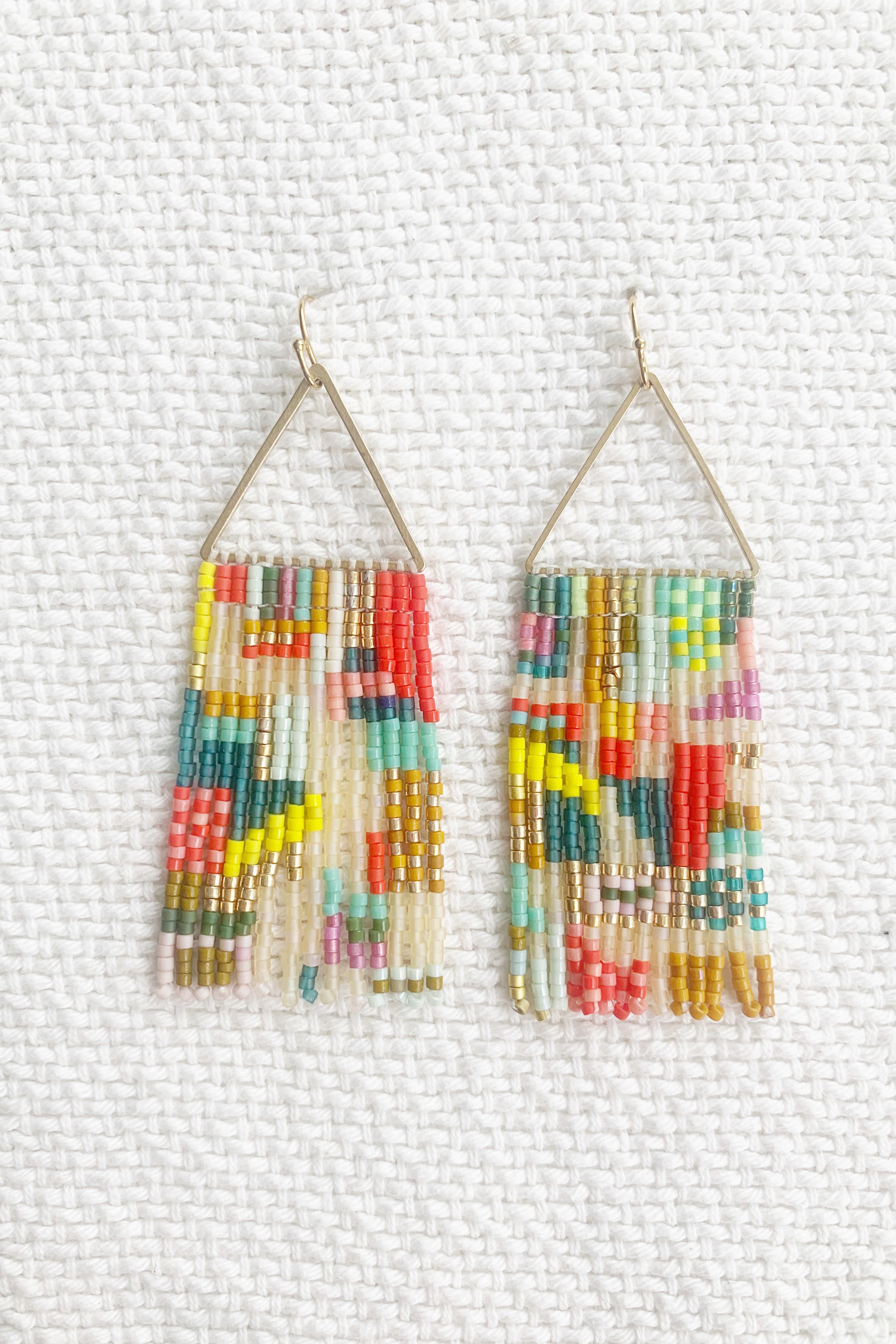 Val Fringe Earrings - Patchwork  Primary colours