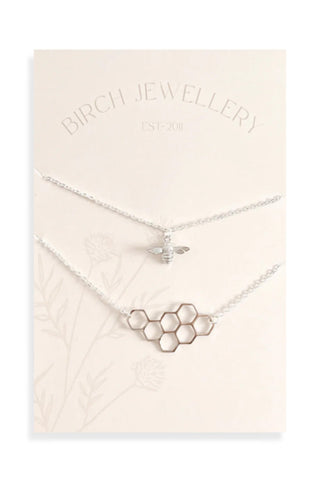 Bee and Honeycomb Layering Set by Birch Jewellery, Silver, made in Ottawa