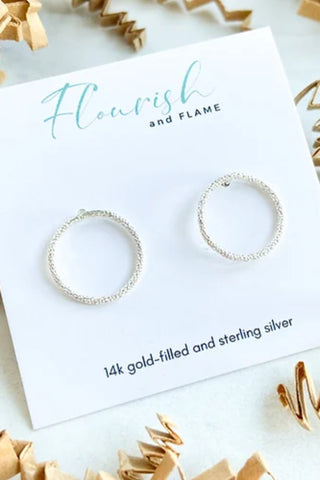 Silver Circle Stud Earrings by Flourish and Flame, Sterling Silver