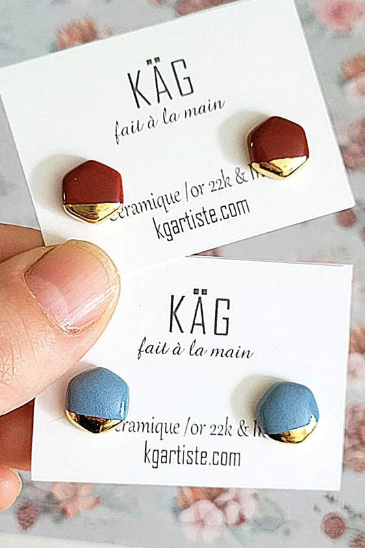 Ceramic Hexagon + Gold Stud Earrings