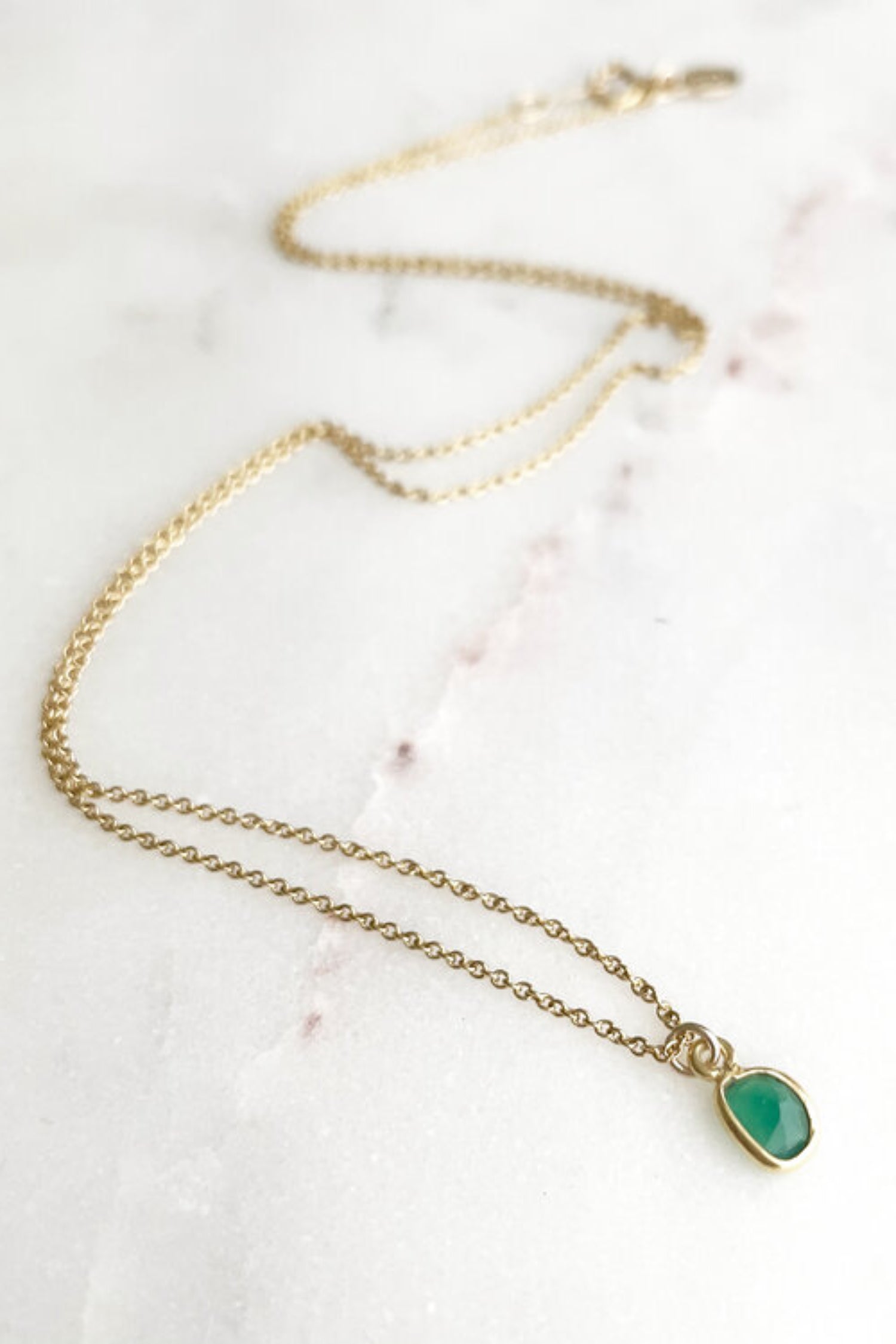 Mini Gem Necklace by Katye Landry, Emerald, gold vermeil, 14k goldfill round cable chain, made in Ottawa
