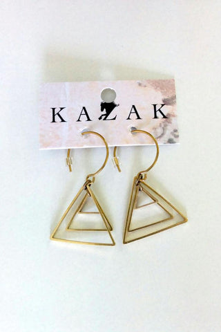 Perth Earrings by Kazak, dangle earrings, brass, nesting triangles, made in Montreal