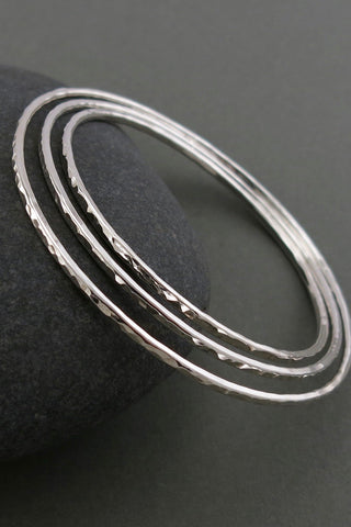 Hammer Textured Sterling Silver Stacking Bangles 2021