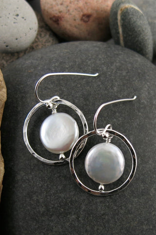 Sterling Silver and Pearl Coin Earrings 2021