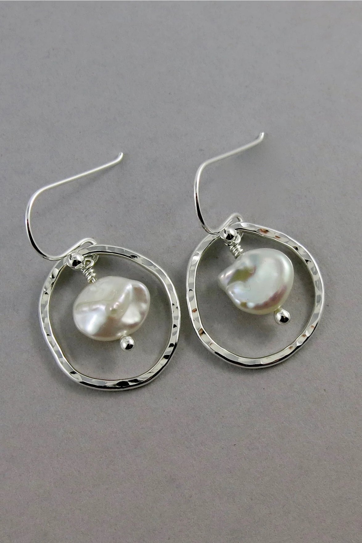 Organic Keshi Pearl Earrings in Sterling Silver by Mikel Grant, made in Sechelt BC