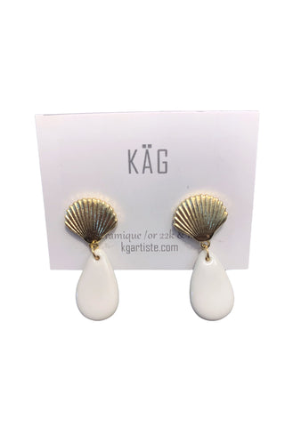Ceramic and Shell dangle stud earrings