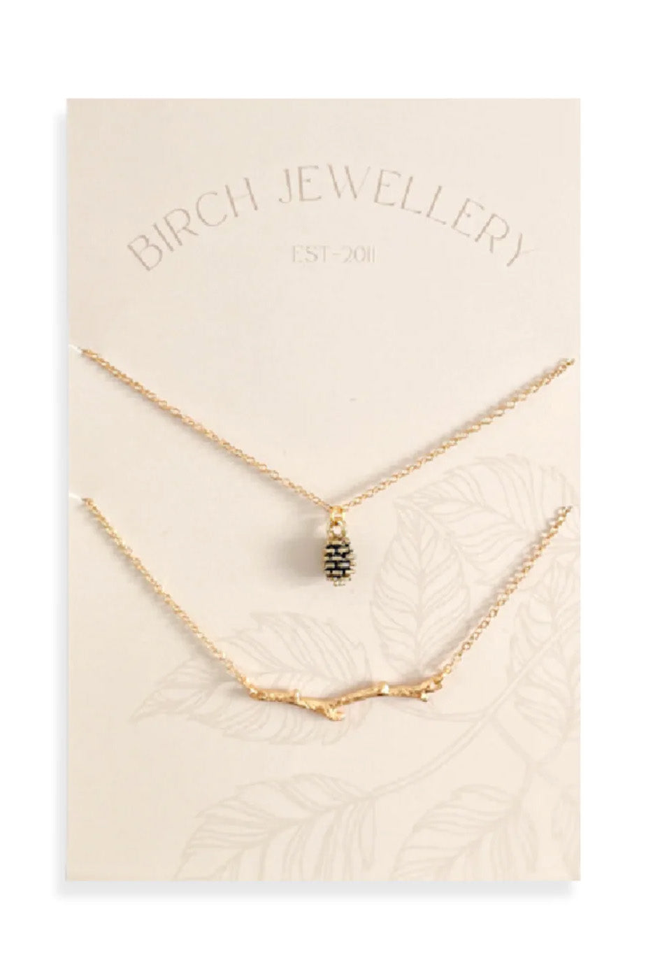 Pine Cone and Branch Layering Set by Birch Jewellery, Gold, made in Ottawa