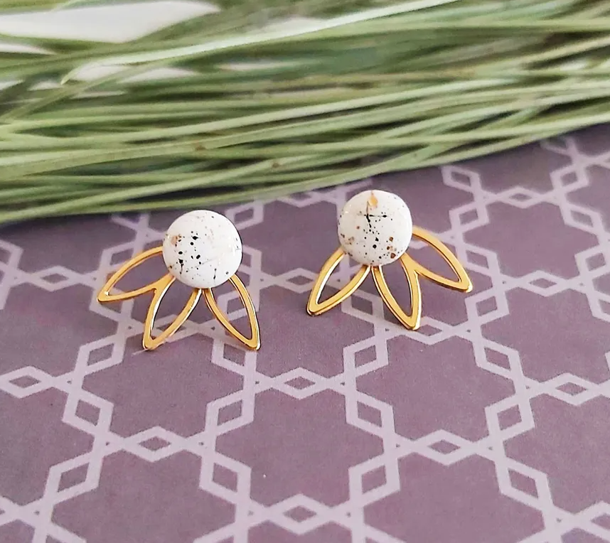 Ceramic with Flower Jacket Stud Earrings