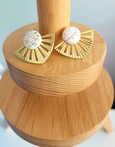 Ceramic Studs with Gold Jacket Earrings