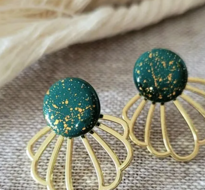Ceramic and Shell Jacket Stud Earrings