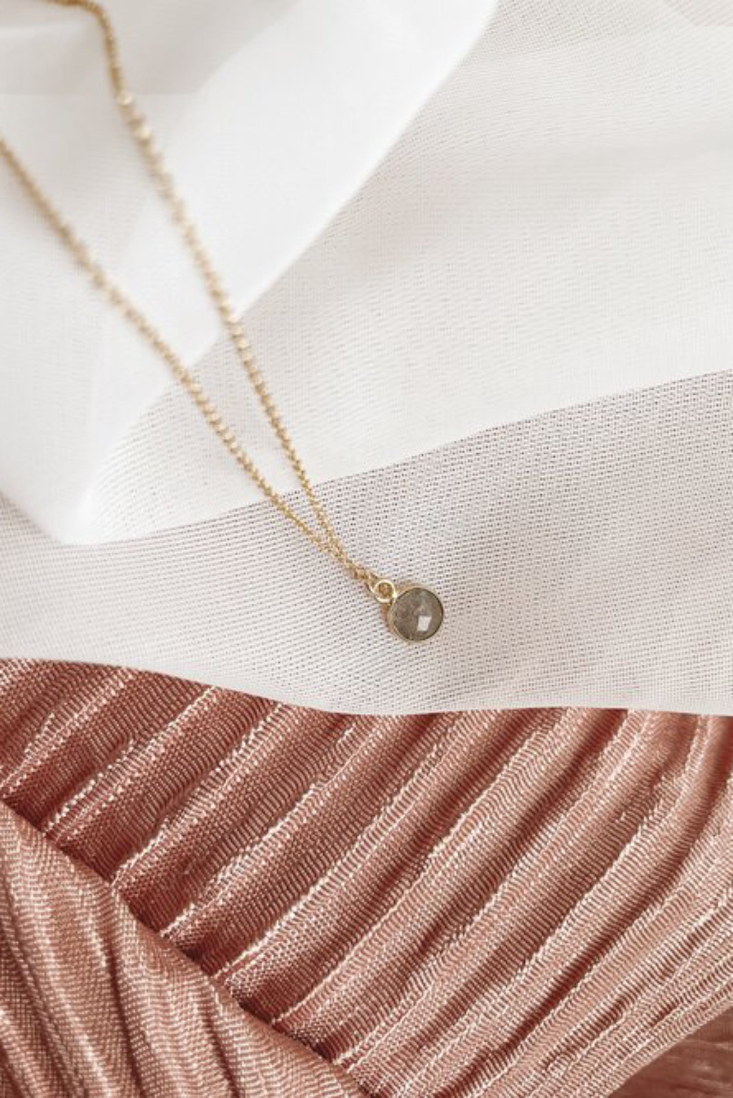 Mini Gem Necklace by Katye Landry, Moonstone, gold vermeil, 14k goldfill round cable chain, made in Ottawa
