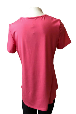 Lily Tee by Pure Essence, Coral, back view, classic t-shirt, eco-fabric, bamboo rayon, sizes XS to XXL, made in Canada