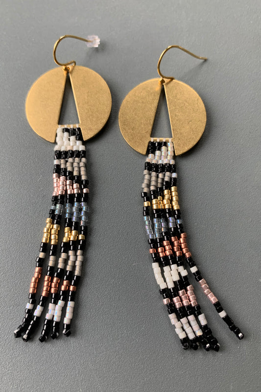 Cleopatra Earrings - Black, Grey & Gold Disco Danglers - MADE TO ORDER