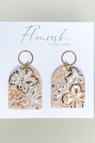 Pale Pink and Gold Flower Arch Dangle Earrings