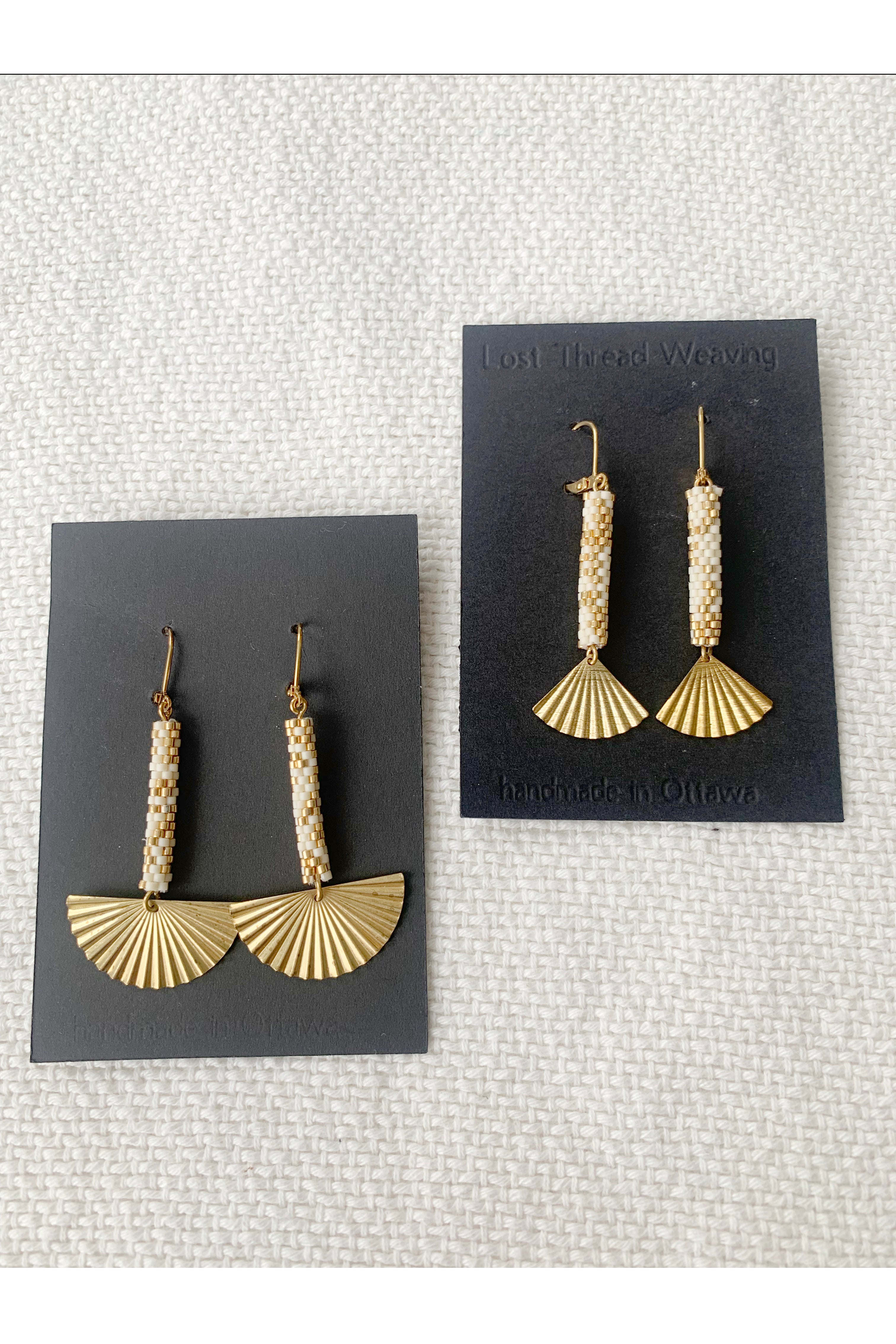 Gold and Cream beaded tube earrings